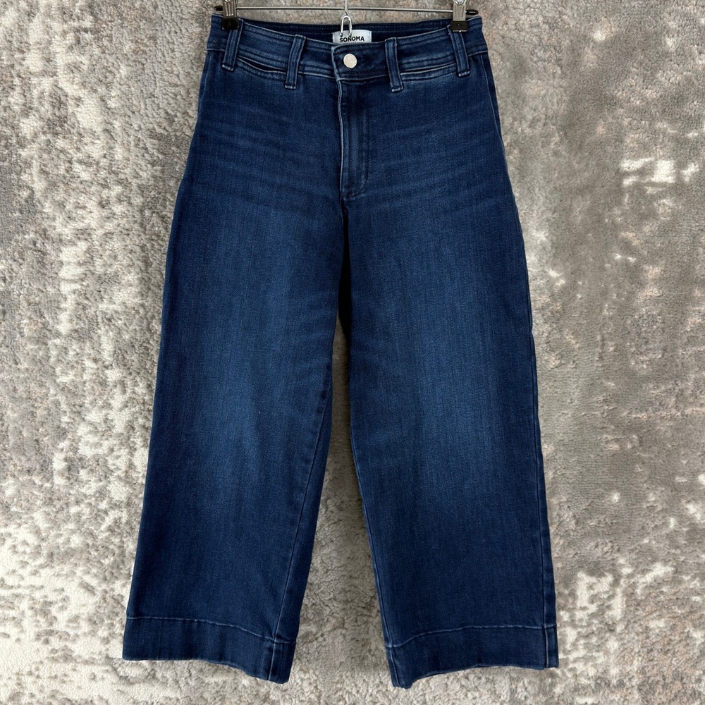 Sonoma Petites Size 2p High Rise Wide Leg Cropped Denim Jeans Blue Women